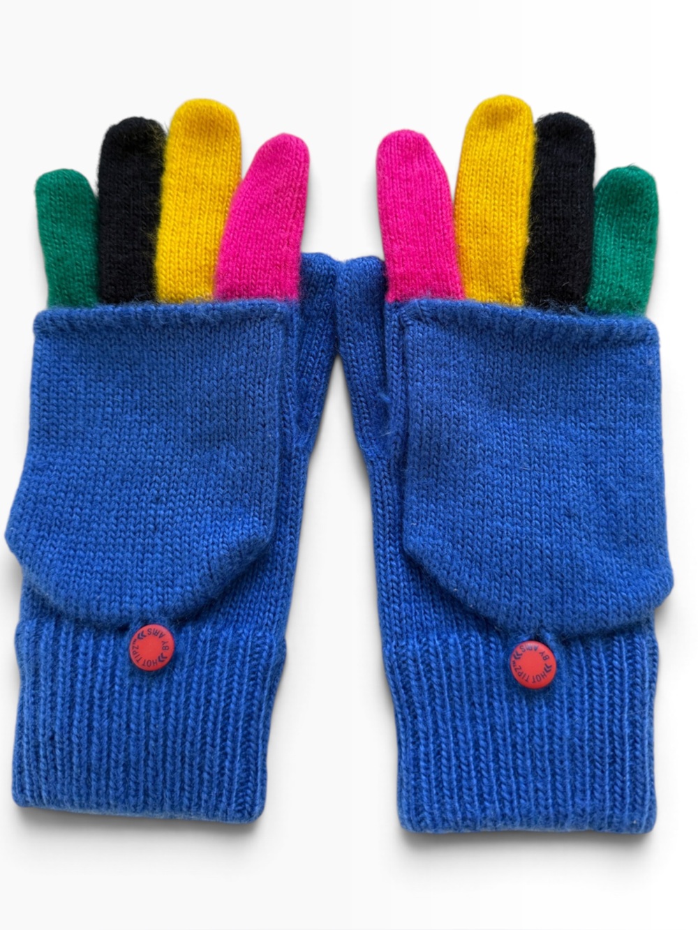 Vintage Aris 80’s Hot Tipz Rainbow Color Block  Knit Gloves Mittens Rare OS